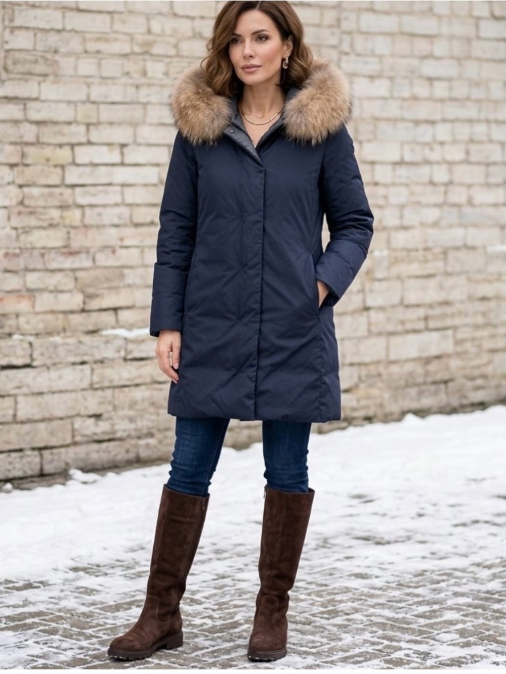 Weekend Max Mara Winter Jacket with Fur trim Hood Size 6